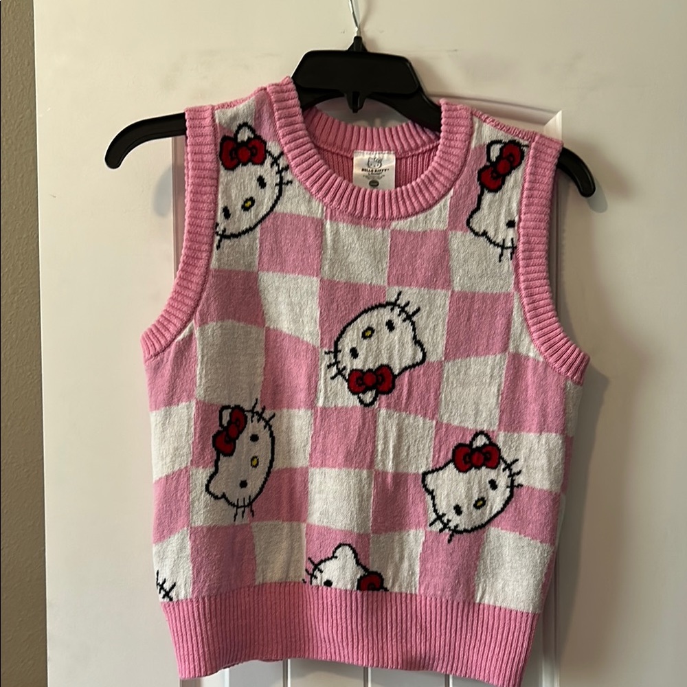 Hello Kitty by Sanrio pink checkered sweater vest, size S
